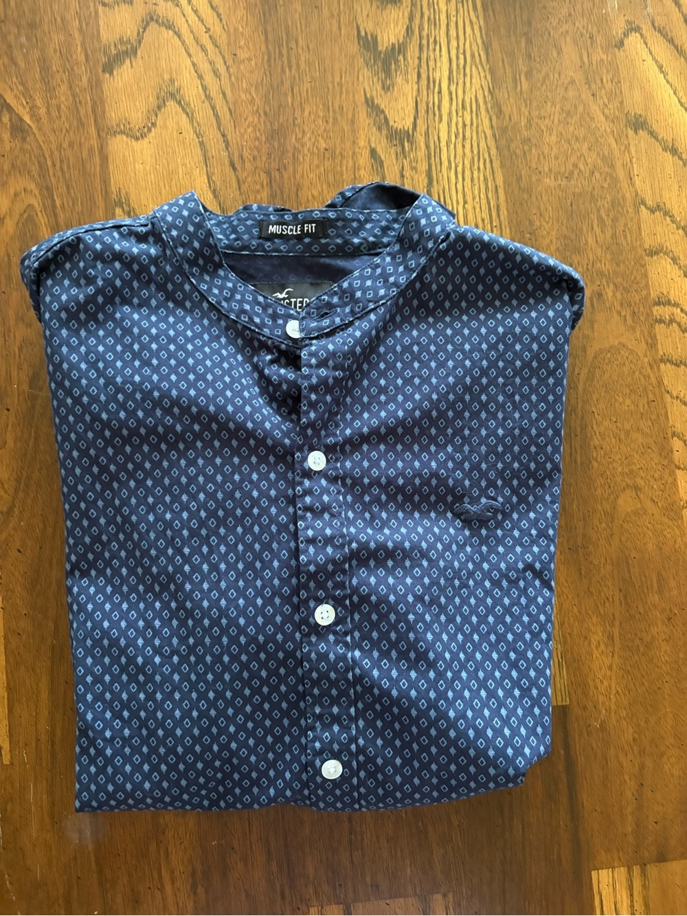 Hollister Navy Diamond-Print Button-Down Shirt